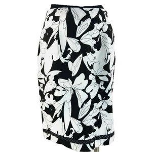 White Black Floral Mini Skirt Intriguing Threads Stretch Pencil Skirt USA 10
